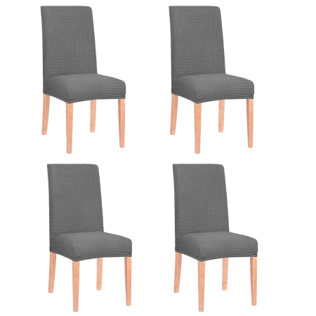 Disponibil livrare locker S - Set 4 huse universale pentru scaun, marime universala, poliester si spandex, 45 cm x 60 cm, gri
