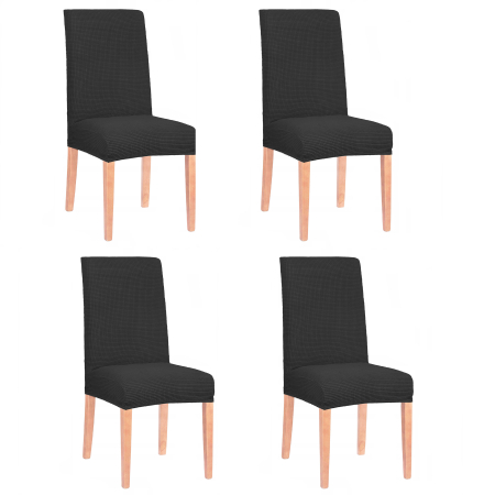 Disponibil livrare locker S - Set 4 huse universale pentru scaun, marime universala, poliester si spandex, 45 cm x 60 cm, negru