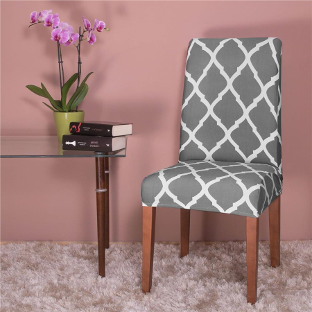 Husa universala pentru scaun, marime universala, poliester si spandex, 45 x 60 cm, gri alb [7]