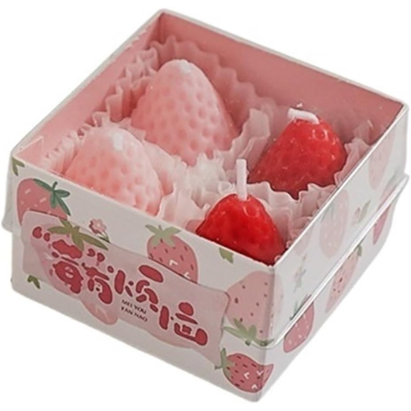 Lumanari - Set 4 Lumanari Parfumate, , Model Capsunici, Ardere 30 min, 52g, 6.3 x 6.3 x 3.8 cm, Rosu/Roz