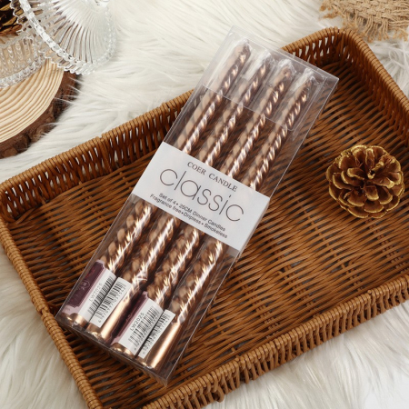 Lumanari - Set 4 Lumanari pentru Masa, Cina, Decor, , Model Rasucit, Lungime 25 cm, Bronz