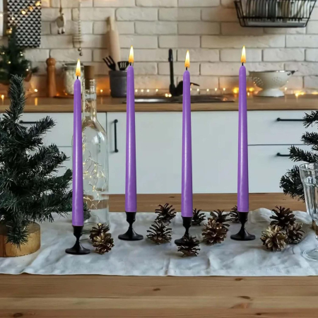 Set 4 Lumanari, , pentru Suport de Masa, Fara Miros si Fum, din Parafina, 2.2 x 25 cm, Mov [5]
