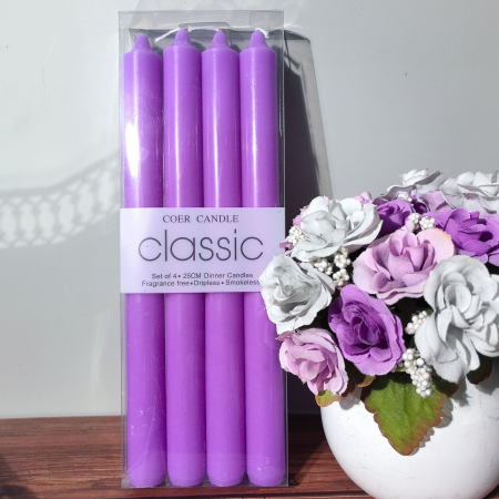 Set 4 Lumanari, , pentru Suport de Masa, Fara Miros si Fum, din Parafina, 2.2 x 25 cm, Mov [1]