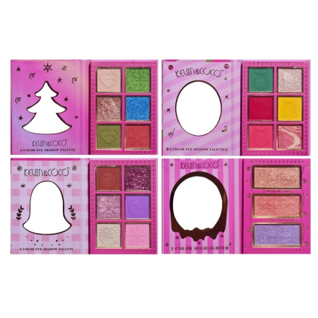 ✨TOATE PRODUSELE✨ - Set 4 Palete de Machiaj, KEVIN & COCO, Christmas Jingle, 21 culori, 27.3 x 20.8 x 2.4 cm