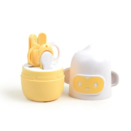 Set 4 Piese Ingrijire Unghii Bebelusi, , din ABS+Otel Inoxidabil, Cutie de Depozitare Tip Maimuta, de la 0 Luni, Galben [3]