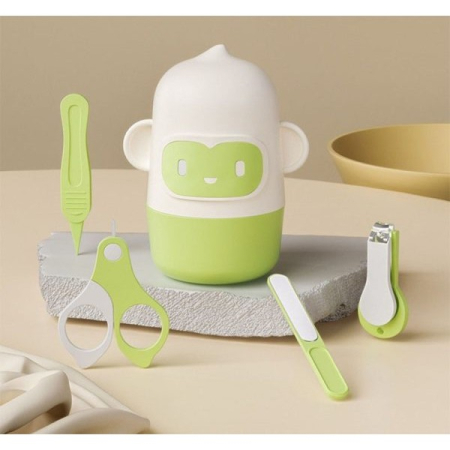 Set 4 Piese Ingrijire Unghii Bebelusi, , din ABS+Otel Inoxidabil, Cutie de Depozitare Tip Maimuta, de la 0 Luni, Verde [2]
