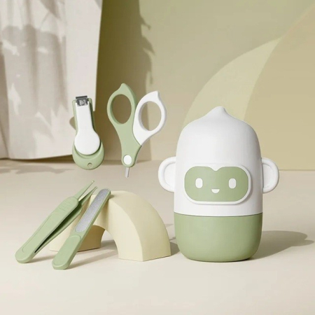 Set 4 Piese Ingrijire Unghii Bebelusi, , din ABS+Otel Inoxidabil, Cutie de Depozitare Tip Maimuta, de la 0 Luni, Verde [3]