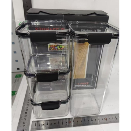 Set 4 Recipiente din Plastic, , pentru Alimente/Obiecte, Inchidere Ermetica, 1 x 460 ml, 2 x 700 ml, 1 x 1300 ml, Transparent [6]