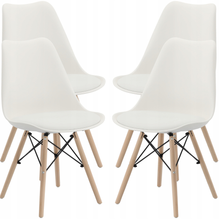 Scaune living - Set 4 scaune de bucatarie, design scandinav modern, sezut cu burete, alb