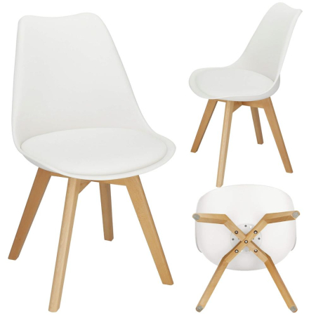 Set 4 scaune dining Verdhe pentru bucatarie cu perna tapitata cu piele ecologica, 44x82cm, alb [4]