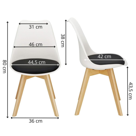 Set 4 scaune dining Verdhe pentru bucatarie cu perna tapitata cu piele ecologica, 44x82cm, alb negru [15]