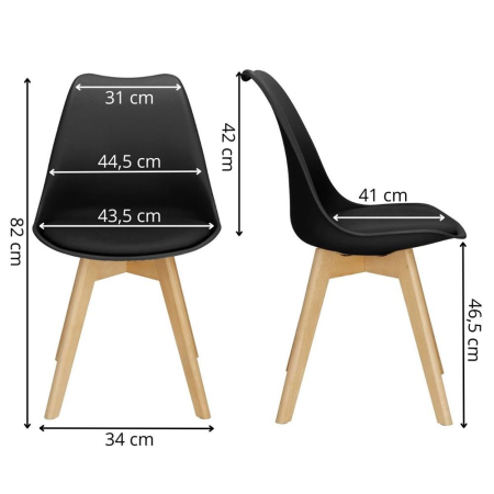 Set 4 scaune dining Verdhe pentru bucatarie cu perna tapitata cu piele ecologica, 44x82cm, negru [14]