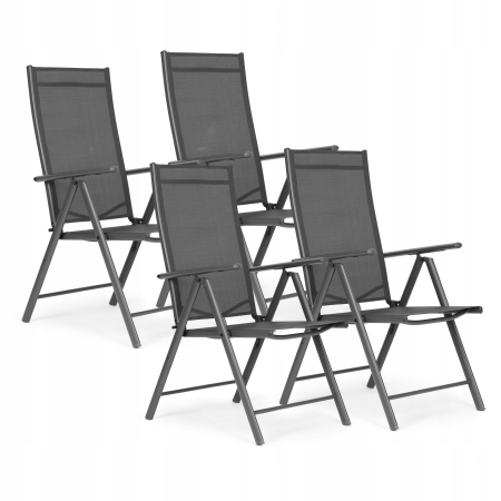 MOBILIER GRADINA - Set 4 scaune gradina 70x57x106 cm, pliante cu spatar reglabil 7 pozitii, structura otel si textilena, gri