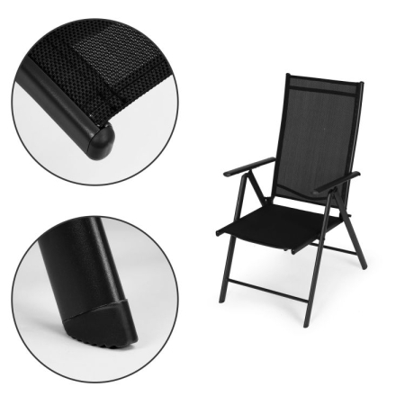 Set 4 scaune gradina 70x57x106 cm, pliante cu spatar reglabil 7 pozitii, structura otel si textilena, negru [10]