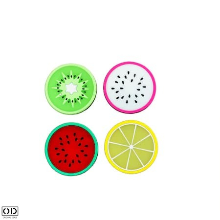 Set 4 Suporti din Silicon pentru Pahare, Cani sau Cesti, in Forma de Lamaie, Kiwi, Fructul Dragonului si Pepene, 9cm [1]