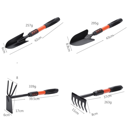 Set 4 Unelte de Gradina , Maner extensibil, pentru Plantare Prelucrare Sol si Ingrijire Plante, Material otel carbon, negru [7]