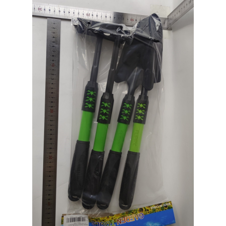 Set 4 Unelte de Gradina , pentru Plantare, Prelucrare Sol si Ingrijire Plante, Material PVC Carbon, Grebla, Sapaliga cu Cap Dublu, Lopata Mica, Lopata Lata, 43 x 11 cm, Negru/Verde [2]
