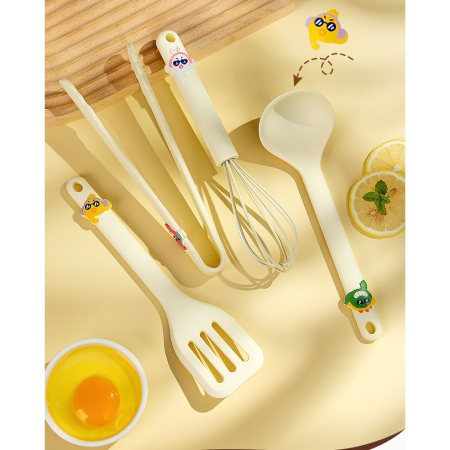 Set 4 Ustensile de Bucatarie, , pentru Copii, din Silicon, Termorezistente, Design Animat, 13 x 24 x 5 cm, Bej [5]