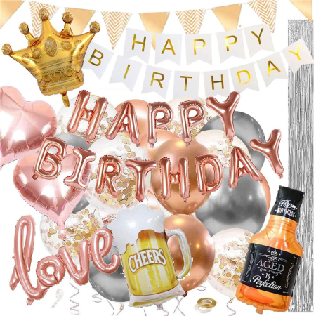 Set 48 baloane si decoratiuni, Happy Birthday, argintiu, roz [5]