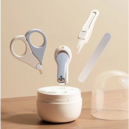 Set 4in1 de Ingrijire Unghii pentru Bebelusi, , Cutie de Depozitare Tip Borcan, 0-6 Ani, 10 x 7 x 6 cm, Alb/Gri [4]