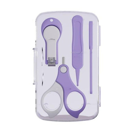 Ingrijire Unghii - Set 4in1 de Ingrijire Unghii pentru Bebelusi, , Cutie de Depozitare Transparenta, 0-6 Ani, 13.6x8x2 cm, Mov