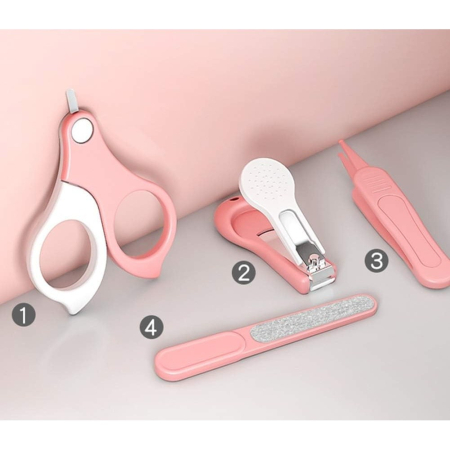 Set 4in1 de Ingrijire Unghii pentru Bebelusi, , Cutie de Depozitare Transparenta, 0-6 Ani, 13.6x8x2 cm, Roz [1]