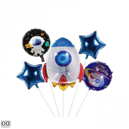 Set 5 Baloane Cosmonaut, Racheta si Stelute pentru Copii, Pentru Petreceri, Compatibil Heliu sau Aer [0]