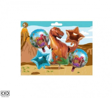 Set 5 Baloane Dinozaur si Stelute pentru Copii, Pentru Petreceri, Compatibil Heliu sau Aer [0]