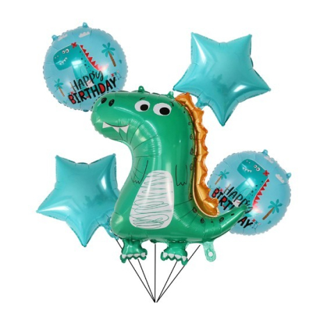 Set 5 Baloane folie de aluminiu, , Figurina Dinozaur, pentru aniversare HAPYY BIRTHDAY, Stelute Albastre si Baloane Albastre, 50 - 70 cm [1]