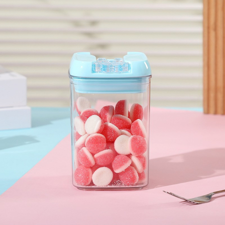 Set 5 Cutii de Depozitare Alimente, , 1 x 500ml, 2 x 800ml, 1 x 1200ml, 1 x 1900ml, Capac Albastru, din PP+PET, Inchidere Ermetica, Transparent [6]