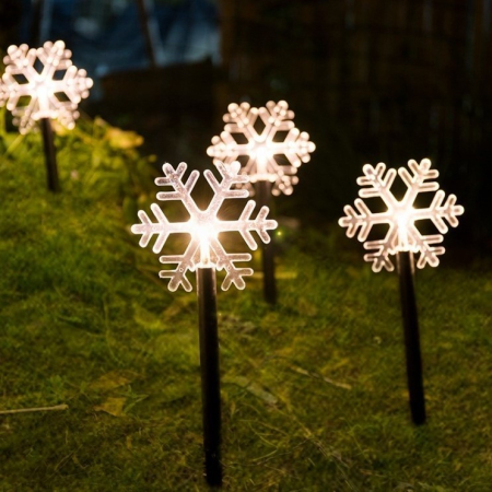 Set 5 Lampi LED cu baterii, de exterior Model Fulg de nea, pentru gradina, , 35.5 cm, Alb Cald [5]