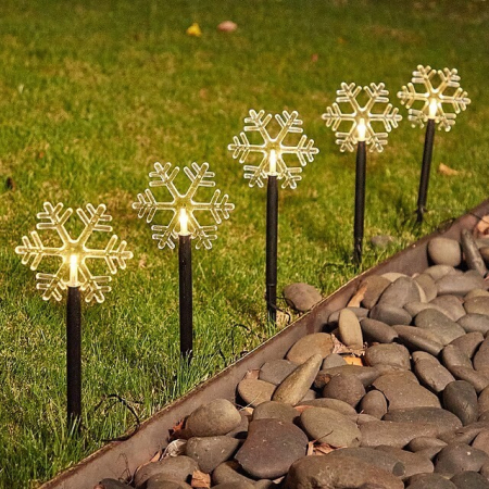Set 5 Lampi LED cu baterii, de exterior Model Fulg de nea, pentru gradina, , 35.5 cm, Alb Cald [4]
