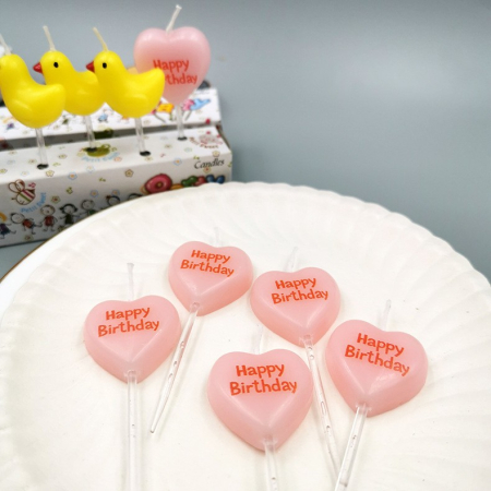 Set 5 Lumanari de Tort, , Model Inima, Text Happy Birthday, 2.5 x 2.5 cm, din Ceara, Multicolor [3]
