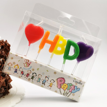 Set 5 Lumanari de Tort, , Model Inimi, Litere HBD, 1.8 x 2.7 cm, din Ceara, Multicolor [5]