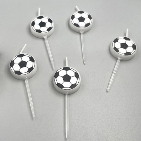 Set 5 Lumanari de Tort, , Model Mingi de Fotbal, 3.5 cm, din Ceara, Alb/Negru [2]