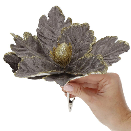 Set 5 ornamente pentru bradul de Craciun, stea Poinsettia, 23cm, gri auriu [7]