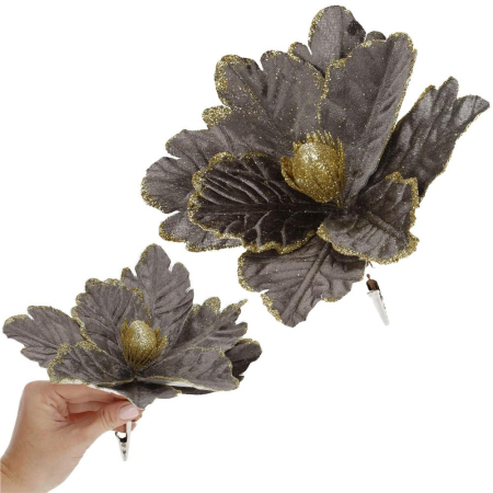 Set 5 ornamente pentru bradul de Craciun, stea Poinsettia, 23cm, gri auriu [3]
