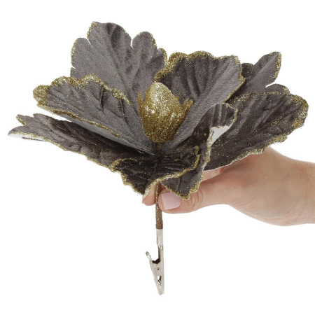 Set 5 ornamente pentru bradul de Craciun, stea Poinsettia, 23cm, gri auriu [13]