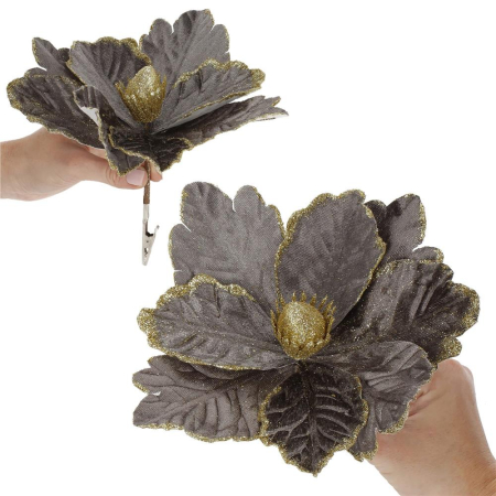 Set 5 ornamente pentru bradul de Craciun, stea Poinsettia, 23cm, gri auriu [4]