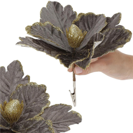 Set 5 ornamente pentru bradul de Craciun, stea Poinsettia, 23cm, gri auriu [2]