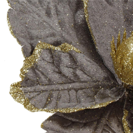 Set 5 ornamente pentru bradul de Craciun, stea Poinsettia, 23cm, gri auriu [8]