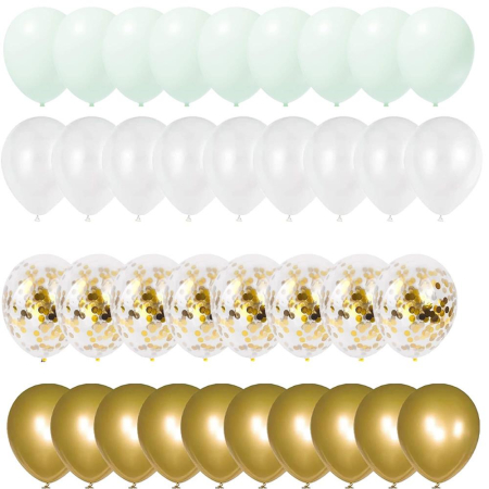 Set 50 baloane pentru petrecere, 40cm, alb, auriu, verde menta [8]