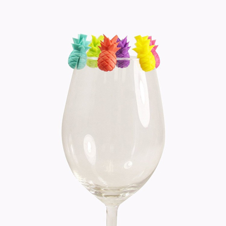 ✨TOATE PRODUSELE✨ - Set 6 Accesorii pentru Pahare, , pentru Petreceri/Cocktailuri, din Silicon, Model Ananas, Multicolor