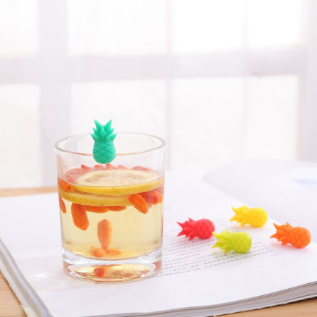 Set 6 Accesorii pentru Pahare, , pentru Petreceri/Cocktailuri, din Silicon, Model Ananas, Multicolor [3]