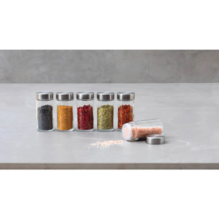 Set 6 borcane condimente 5Five din sticla, 80 ml, capac inox, transparent [5]