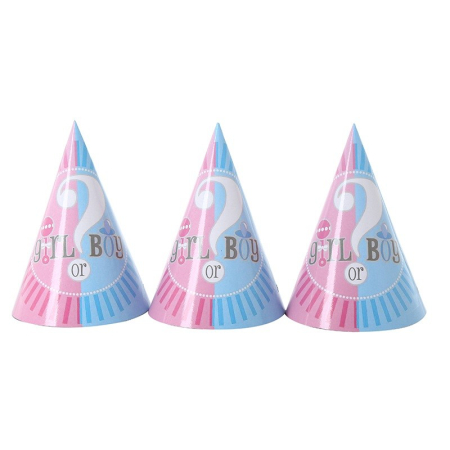 Tematica Fata/Baiat - Set 6 Coifuri Gender Reveal, , Girl or Boy, din Carton, 20 x 14 cm, Roz/Albastru