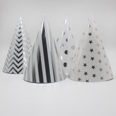 Set 6 Coifuri Metalizate, , pentru Petrecere, Tematica Aniversare, Model Buline, 20 cm, Argintiu [3]