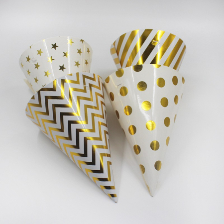 Set 6 Coifuri Metalizate, , pentru Petrecere, Tematica Aniversare, Model Buline, 20 cm, Auriu [2]