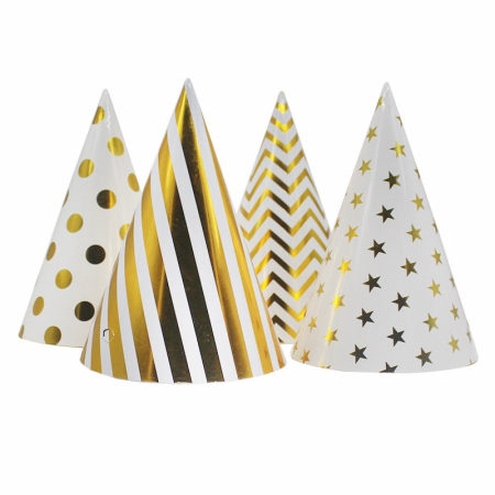 Set 6 Coifuri Metalizate, , pentru Petrecere, Tematica Aniversare, Model Buline, 20 cm, Auriu [4]