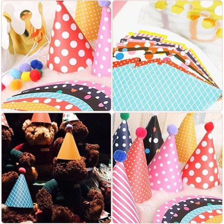 Set 6 Coifuri, , Petrecere Copii, din Carton, 24 x 13.5 cm, Model cu Buline si Dungi, Multicolor [1]